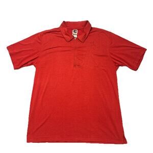 North Face Shirt Mens Medium Short Sleeve 1/4 Zip Outdoors Red Orange Zip Pocket